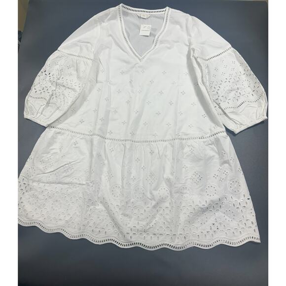 Club Monaco‎ NWT V-Neck Eyelet Mini Dres in White Size Medium MSRP $249 - Picture 4 of 8